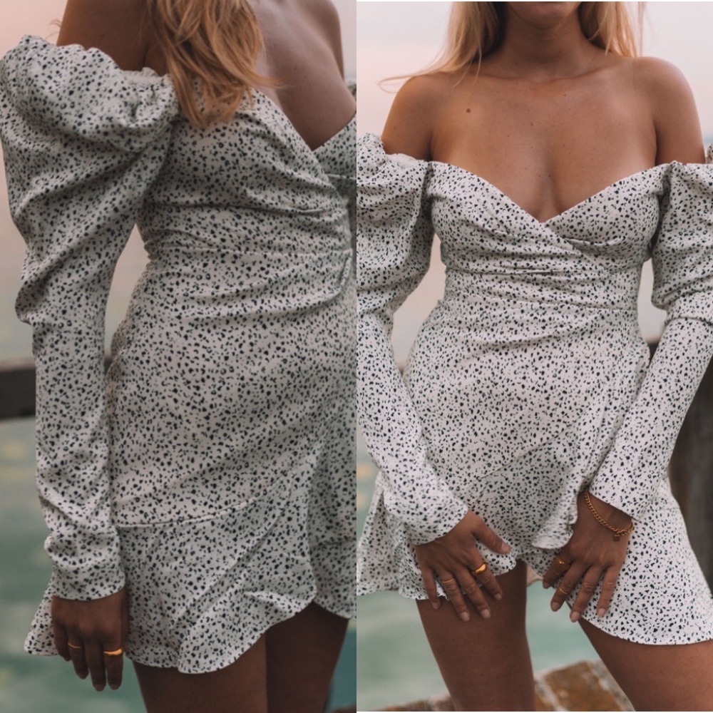 Misha puff sleeve spotted faux wrap mini long sleeve dress FINAL PRICE NO OFFERS